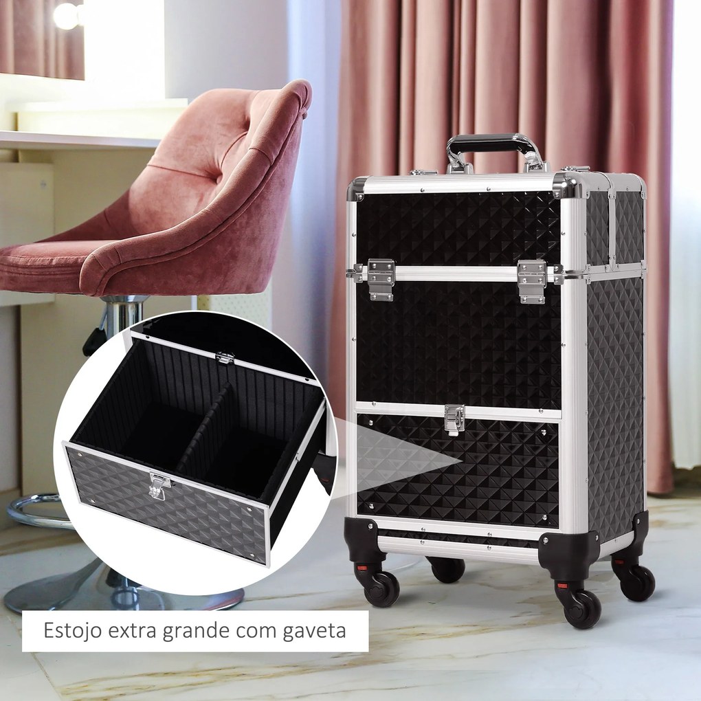 Mala de Maquilhagem Profissional com Gaveta Mala de Maquilhagem com Ro