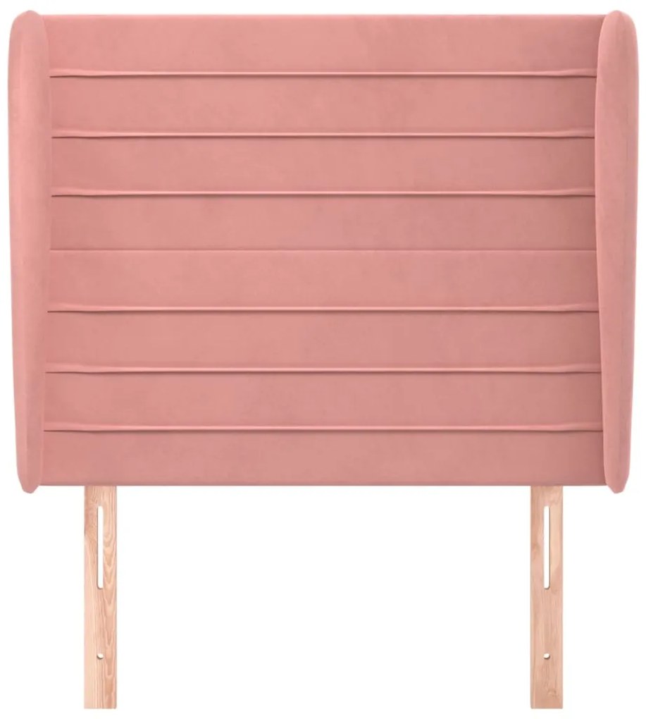 Cabeceira de cama c/ abas veludo 93x23x118/128 cm rosa