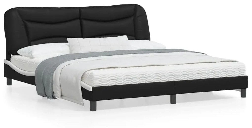 vidaXL Estrutura de cama c/ cabeceira couro artificial preto e branco