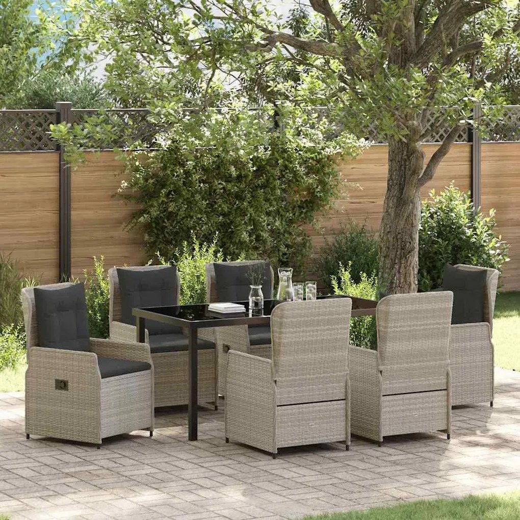 vidaXL Conjunto de Jantar de Jardim 7 Peças Cinza Claro em Rattan Sintético