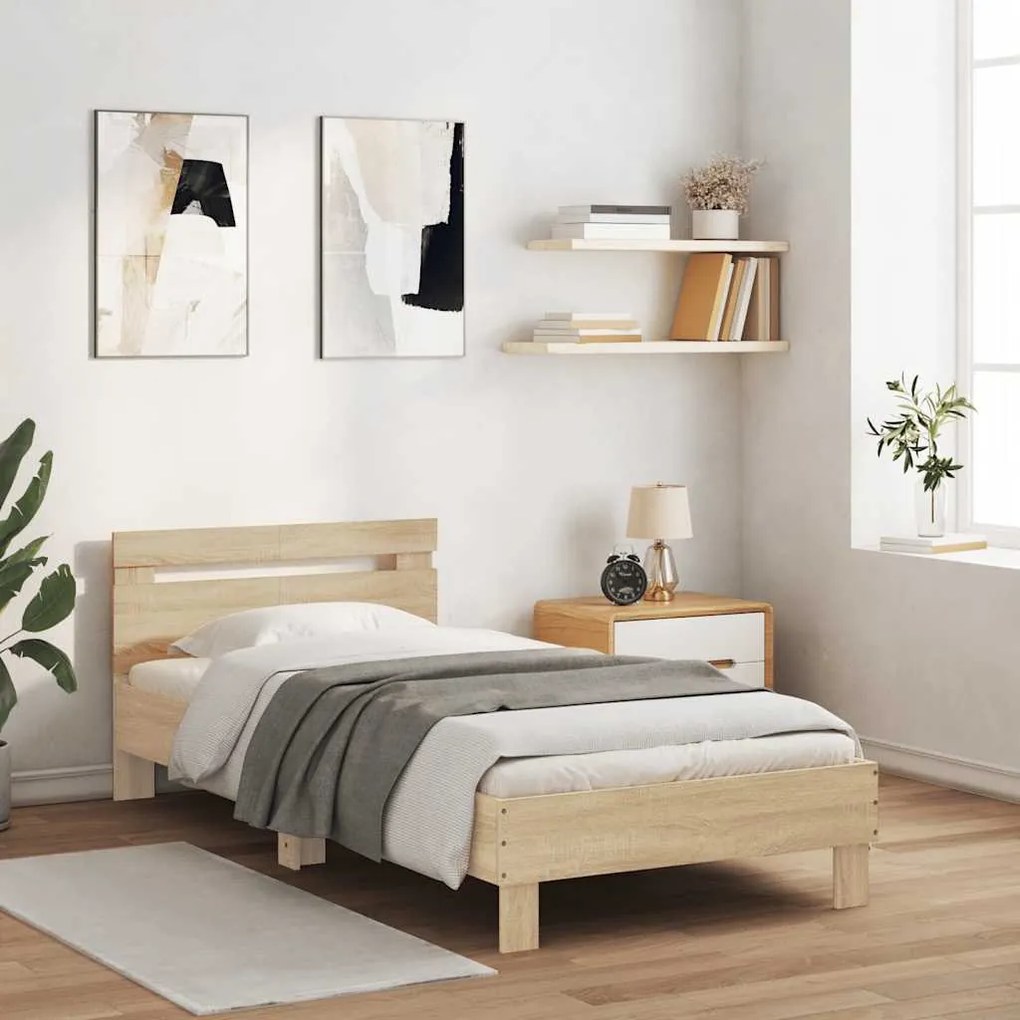 Cama sem colchão com cabeceira 100x200 cm carvalho sonoma