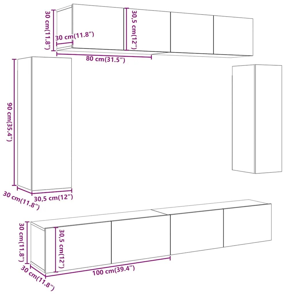 Conjunto de armário TV parede 6 pcs madeira carvalho artisiano