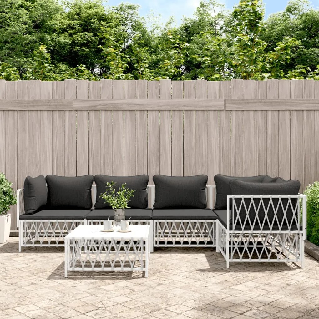 vidaXL 6 pcs conjunto lounge de jardim com almofadões aço branco