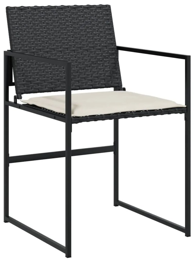 15 pcs conjunto de jantar p/jardim com almofadões vime PE preto