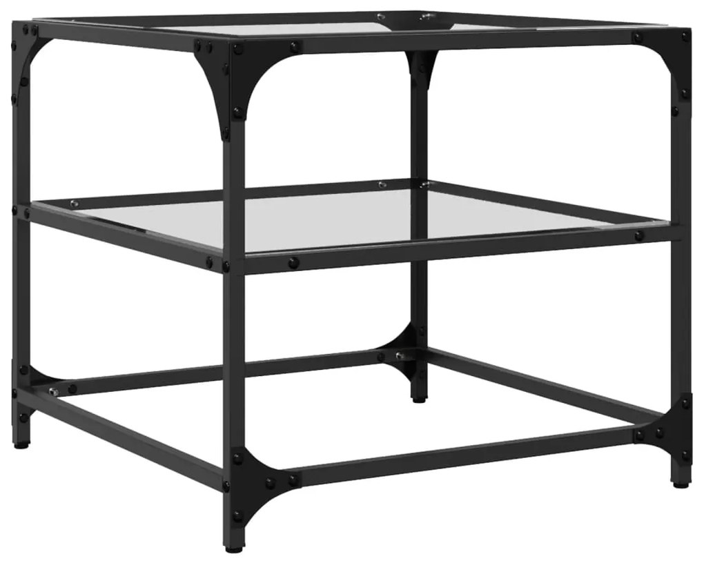Mesas de centro c/ topo vidro transparente 2 pcs 50x50x45cm aço