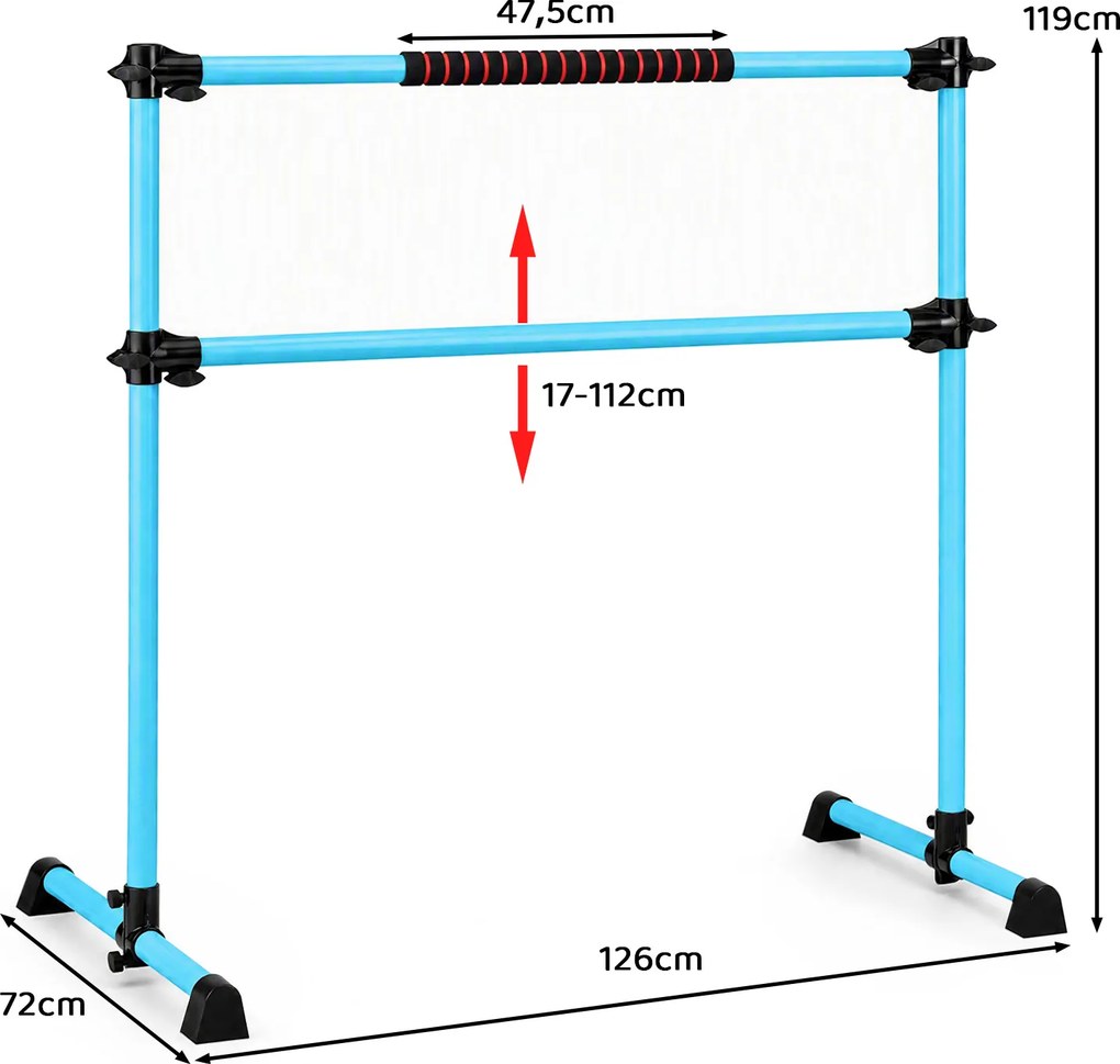 Barra Dupla para Ballet, 124 x 120,5 x 71 cm, Altura Regulável, Azul