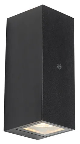 Candeeiro de parede preto 2 luzes IP44 com sensor crepuscular - Baleno II
