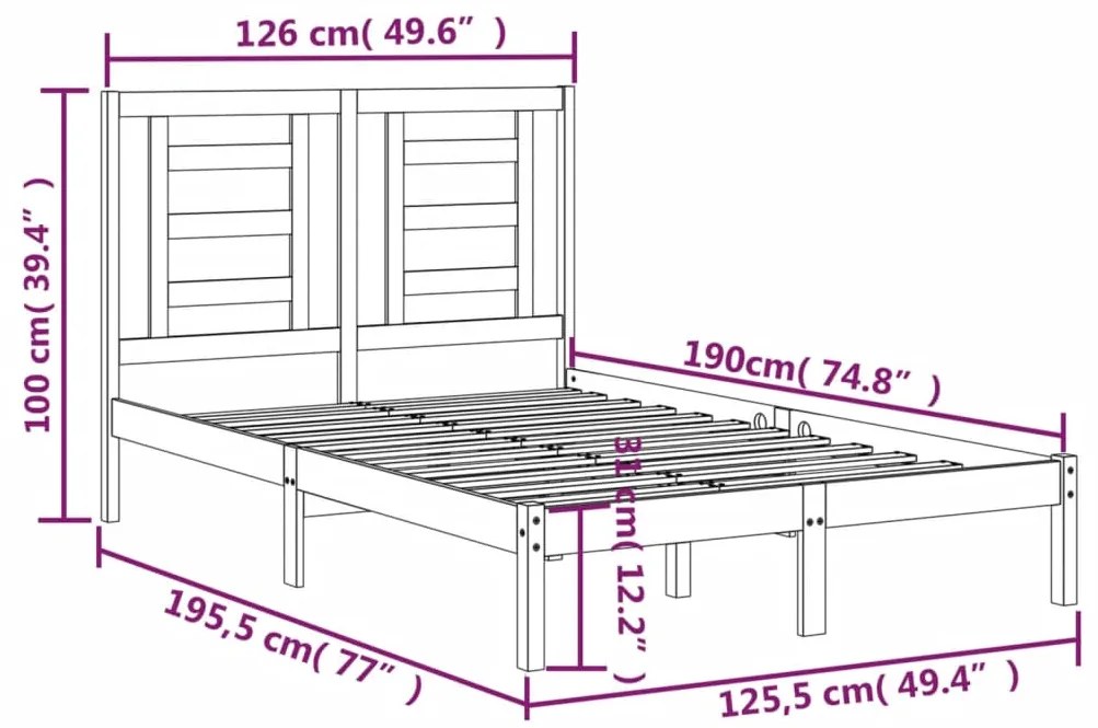 Estrutura cama pequena casal 120x190 cm pinho maciço branco