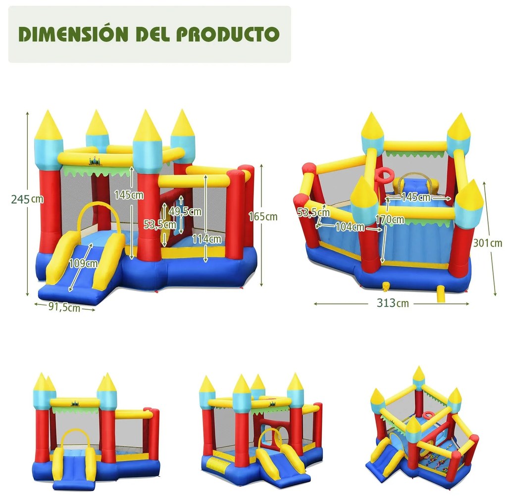 Castelo insuflável com Piscina com 100 bolas de neve e brinquedo perfeito para crianças sem Compressor 301 x 313 x 245 cm