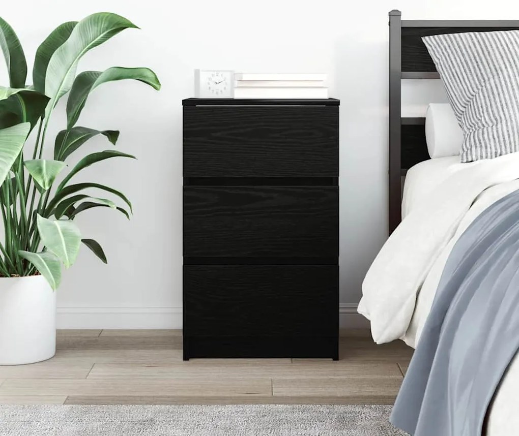 Mesa de cabeceira com 3 gavetas 39x35x65 cm preto