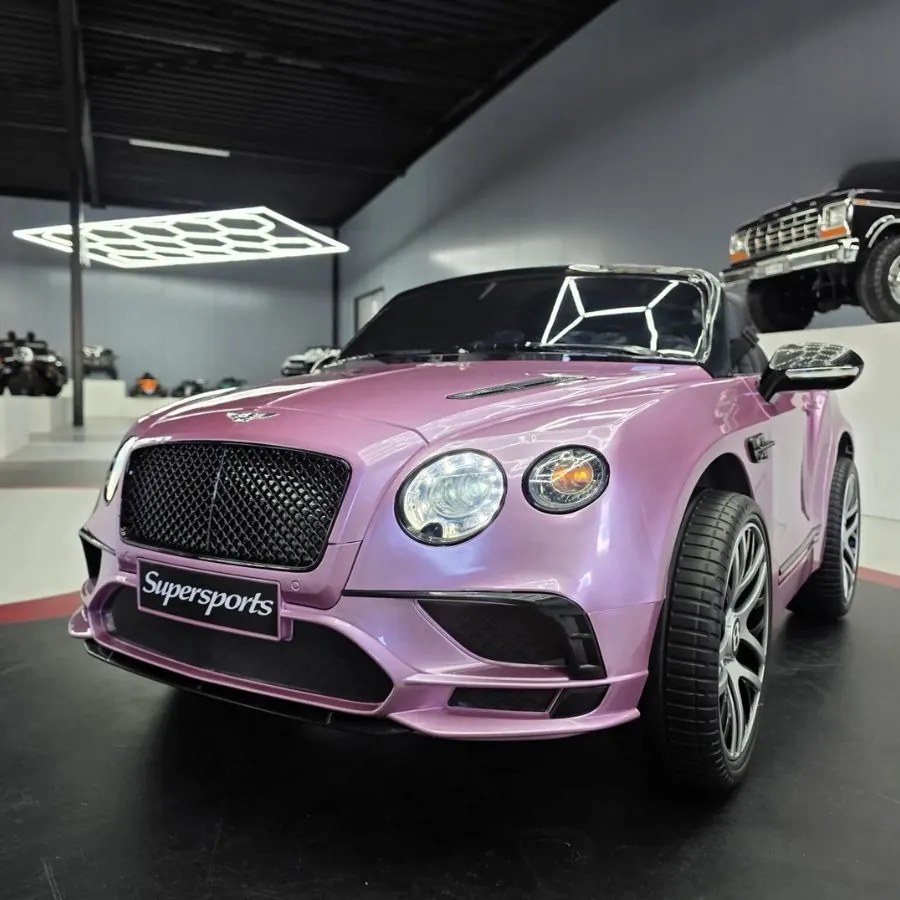 Carro elétrico infantil 12V Bentley Continental, telecomandado, , pneus de EVA, assento em pele cor rosa metalizado