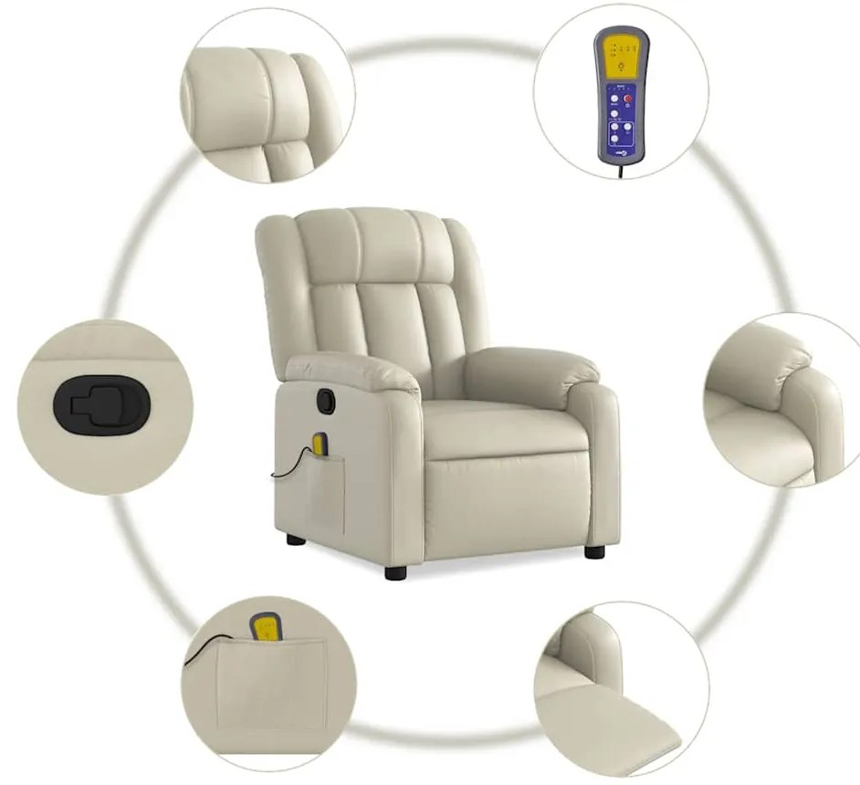 Poltrona de massagens reclinável couro artificial cor creme