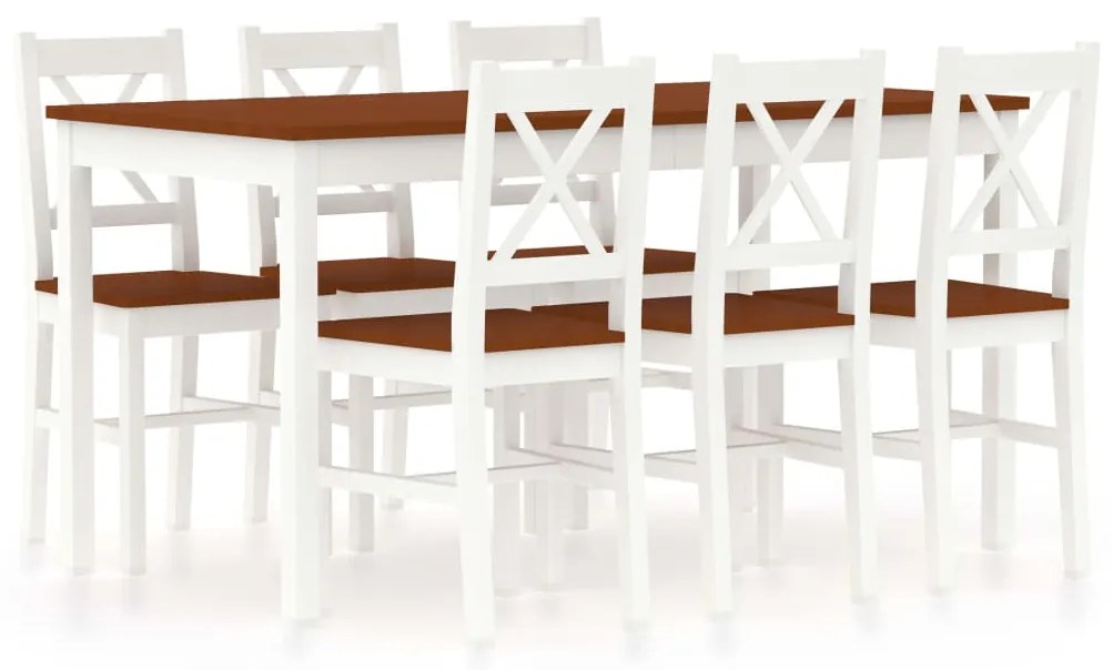 vidaXL 7 pcs conjunto de jantar em madeira de pinho branco e castanho