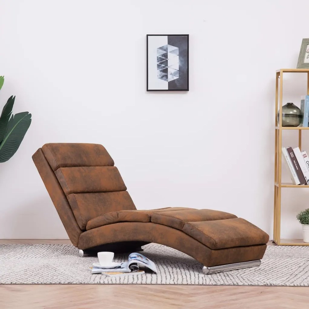 281294 vidaXL Chaise longue camurça artificial castanho
