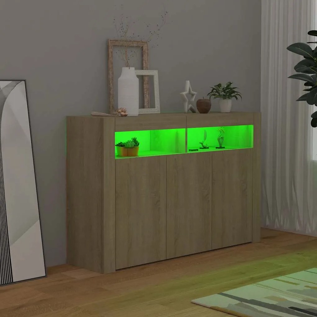Aparador com luzes LED 115,5x30x75 cm carvalho sonoma