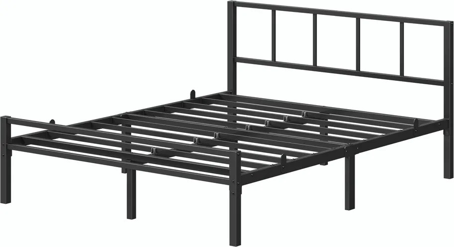 Cama de metal 160 x 200 cm, estrutura de cama robusta com cabeceira e base de ripas, (COLCHÃO NÃO INCLUIDO) Preta