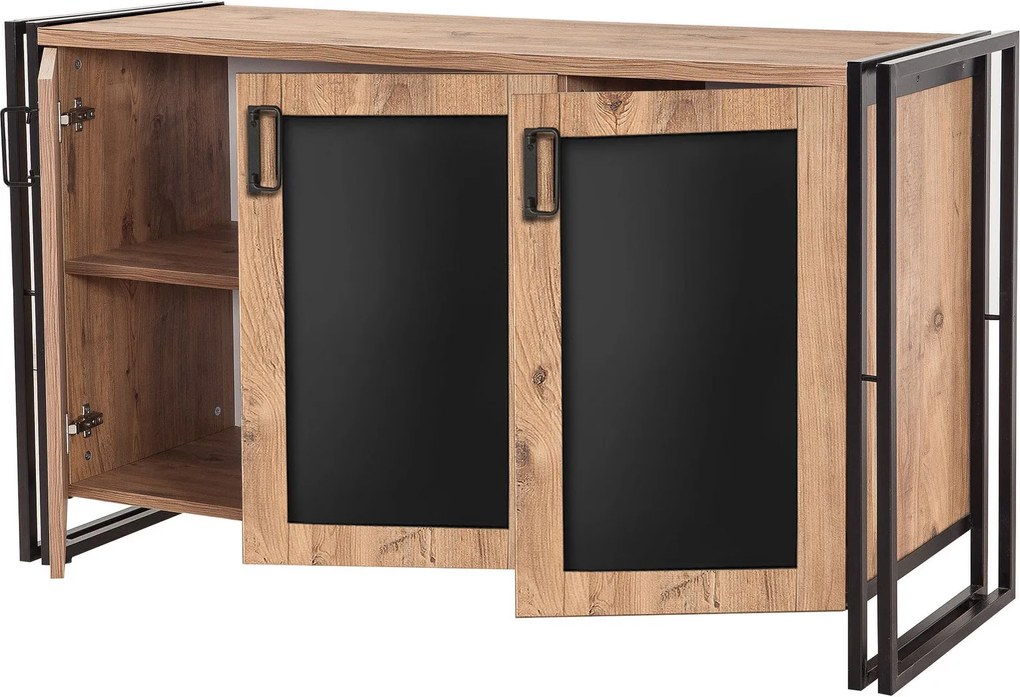 Aparador "Hakon" com 3 Portas - Pinho Atlântico e Preto - 140x80x45 cm