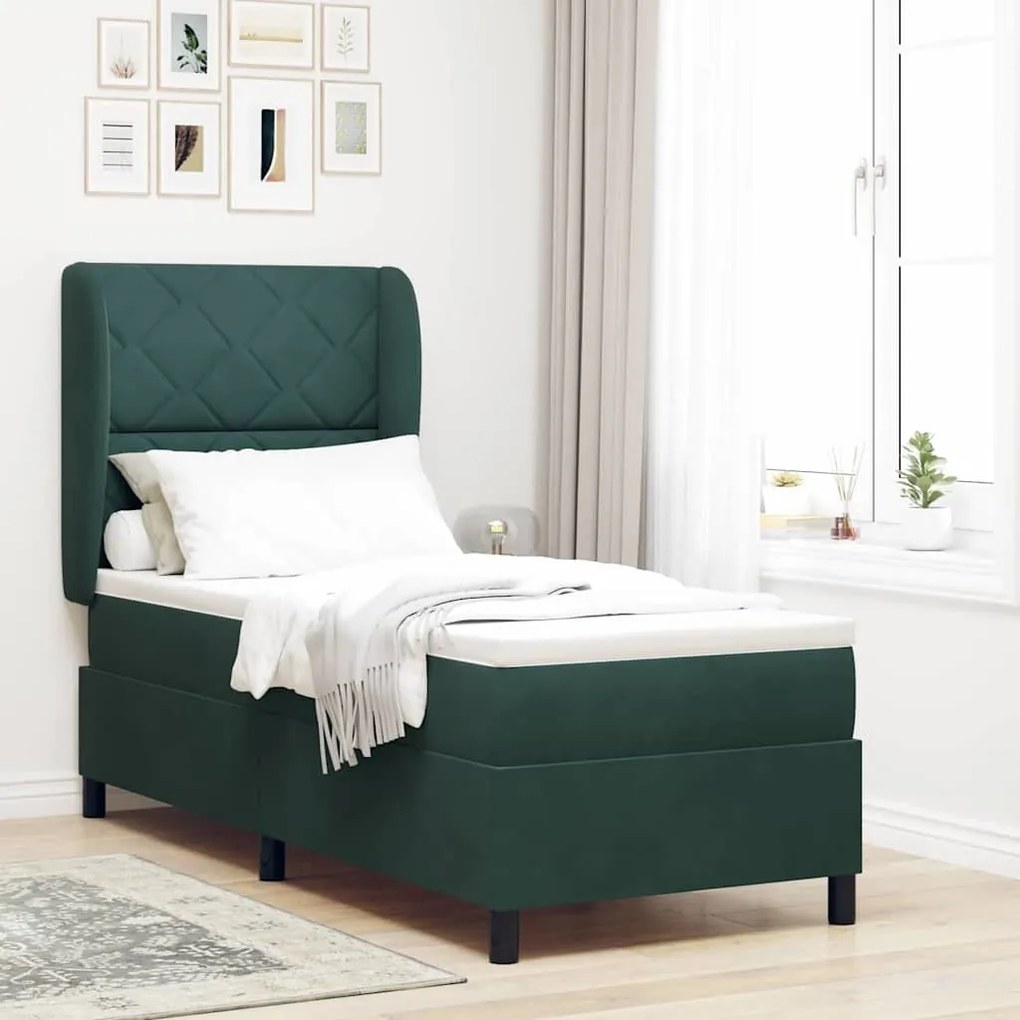 vidaXL Cama com Estrado e Colchão Verde Escuro 80x200 cm - Veludo