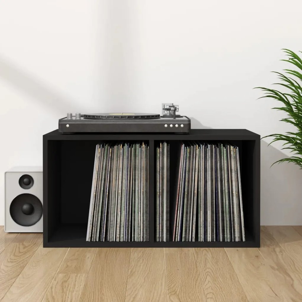 vidaXL Caixa p/ discos de vinil 71x34x36 cm derivados de madeira preto