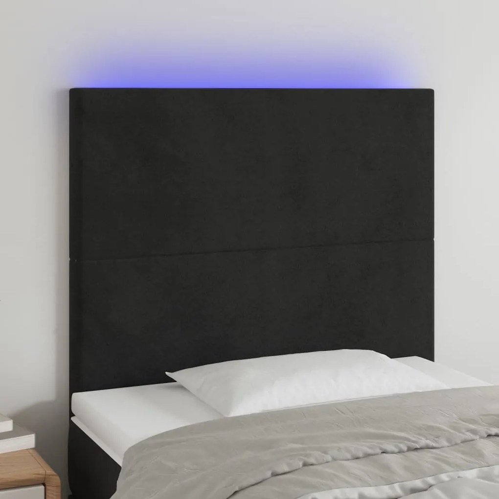 Cabeceira cama c/ LED veludo 100x5x118/128 cm preto