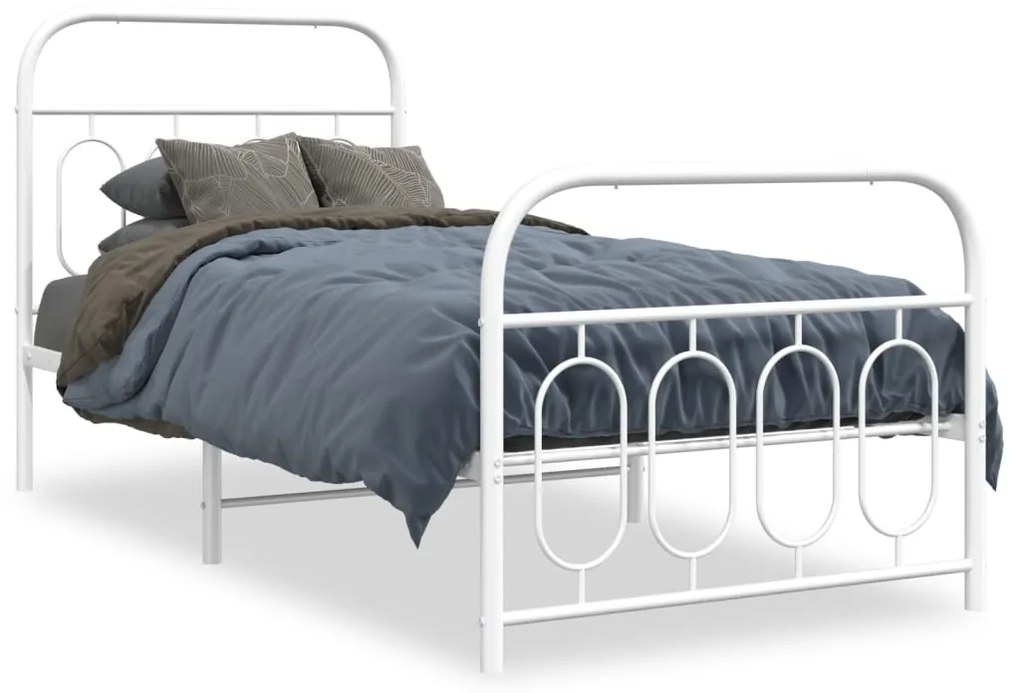 Estrutura de cama com cabeceira e pés 90x200 cm metal branco