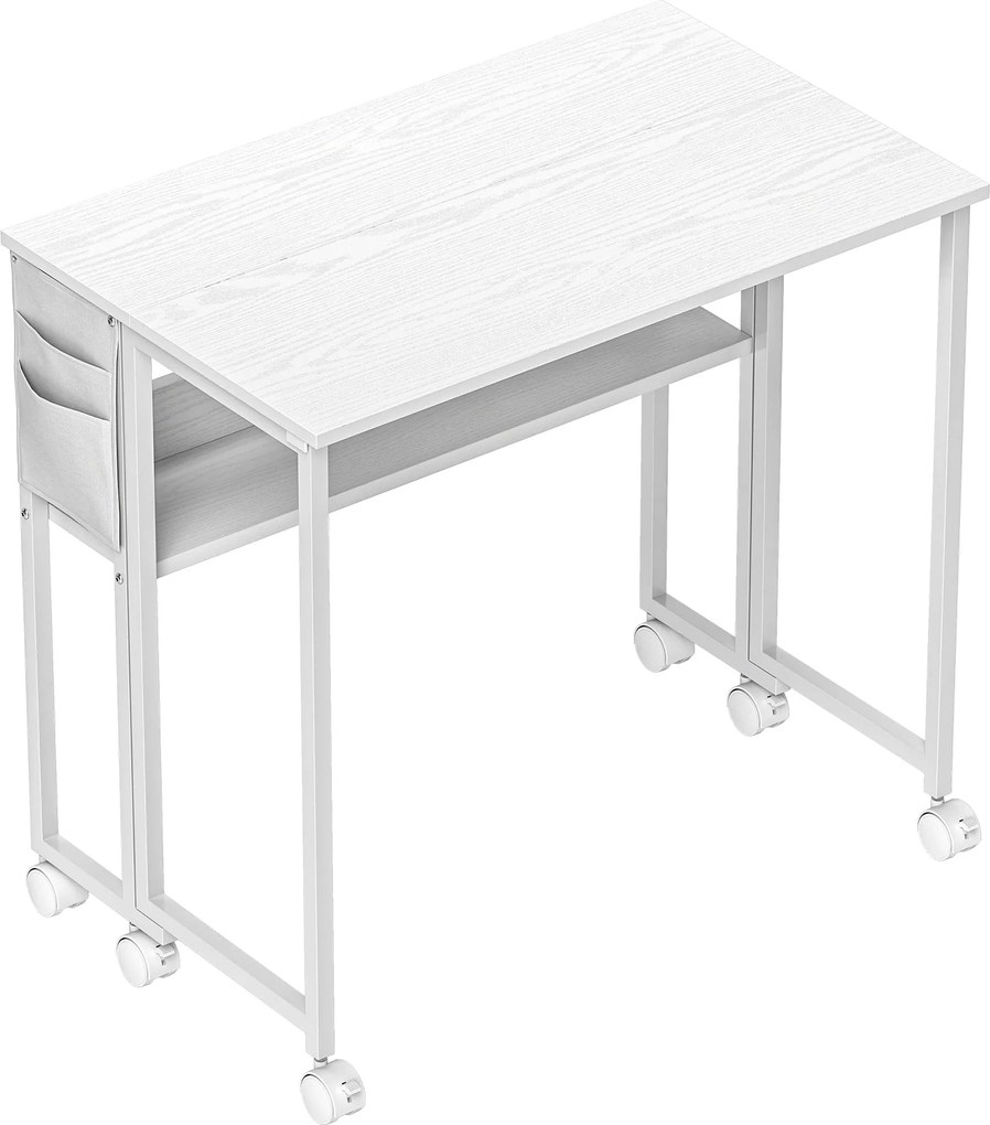 HOMCOM Secretária Dobrável com Rodas Prateleira e Bolso de Arrumação Ideal para Espaços Pequenos 80x50x75 cm Branco | Aosom Portugal