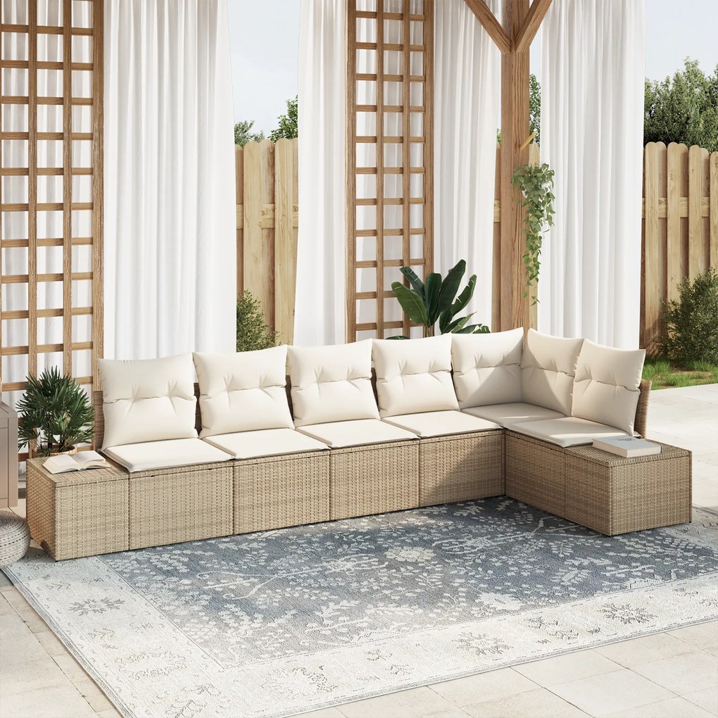 vidaXL Conjunto de Sofás de Jardim de 6 Peças com Almofadas Bege em Rattan