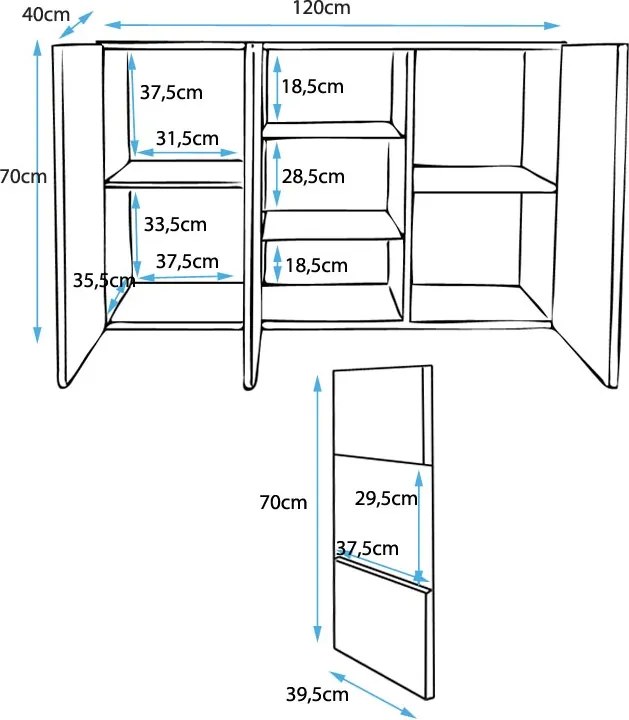 Aparador Suspenso "Clash" com Luz LED - 120x70x40 cm - Branco e Preto