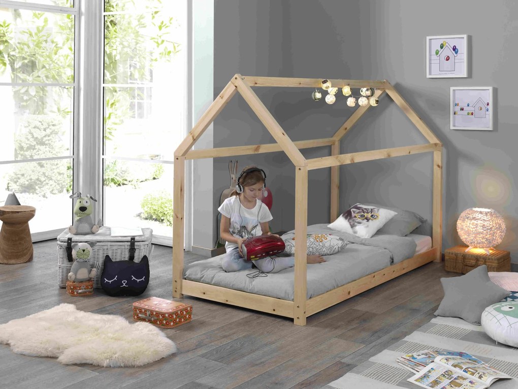 Cama criança Casa CABANE (90x200cm) + Estrado Natural