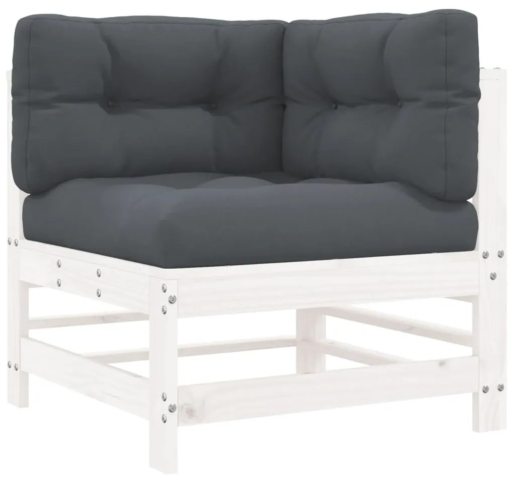 8pcs conjunto lounge jardim c/ almofadões madeira maciça branco