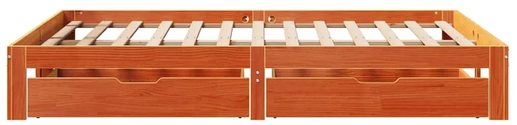 Estrutura cama c/ gavetas 140x200 cm pinho maciço castanho-mel