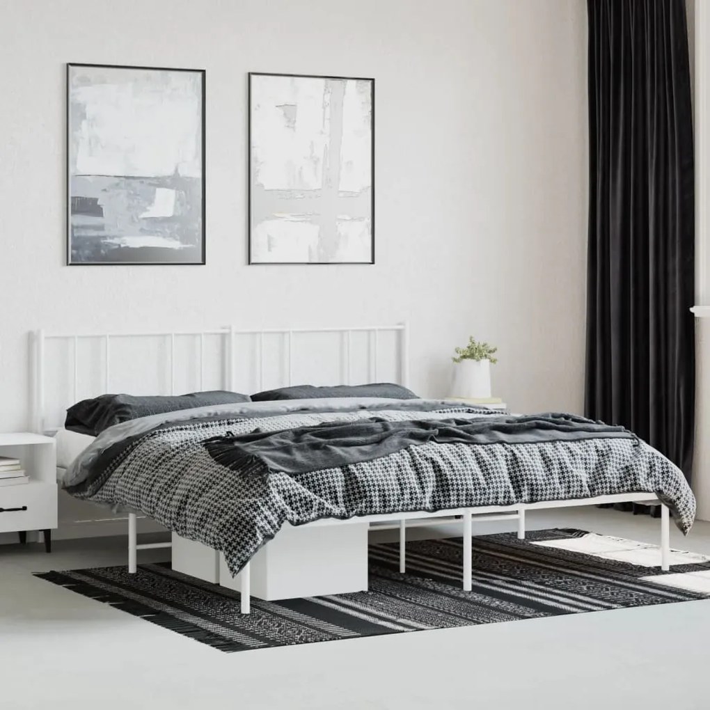 Estrutura de cama com cabeceira 200x200 cm metal branco