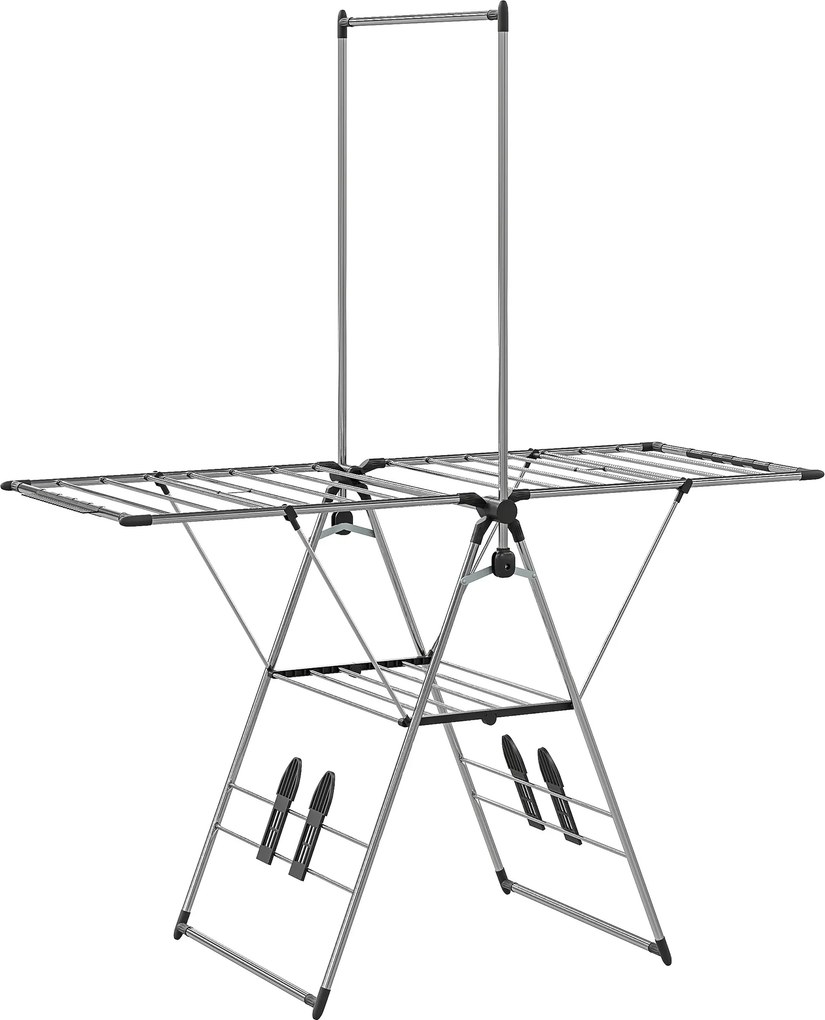 HOMCOM Estendal dobrável de chão com asas ajustáveis, suportes para sapatos, aço inoxidável, 156,5 x 68 x 192 cm, prateado | Aosom Portugal