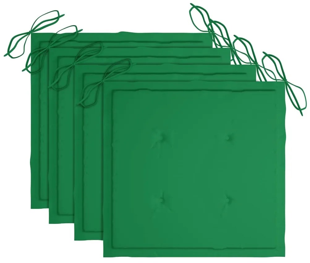 Cadeiras de jardim c/ almofadões verdes 4 pcs teca maciça