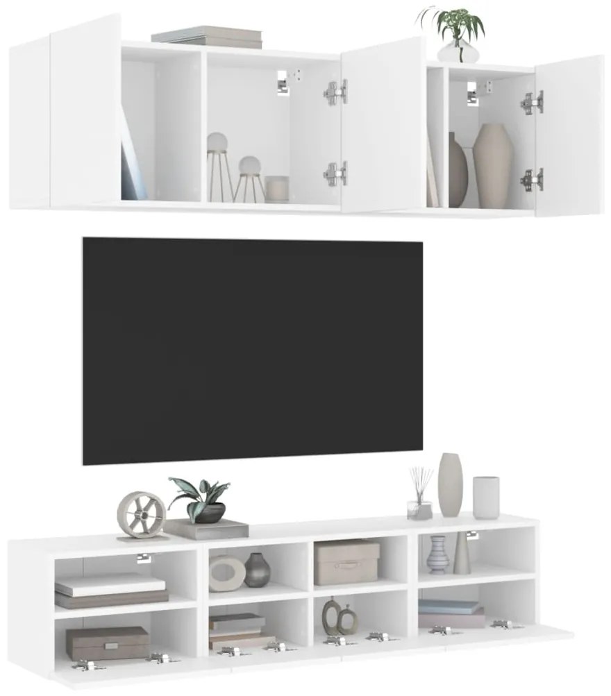 vidaXL 5 pcs móveis de parede p/ TV derivados de madeira branco