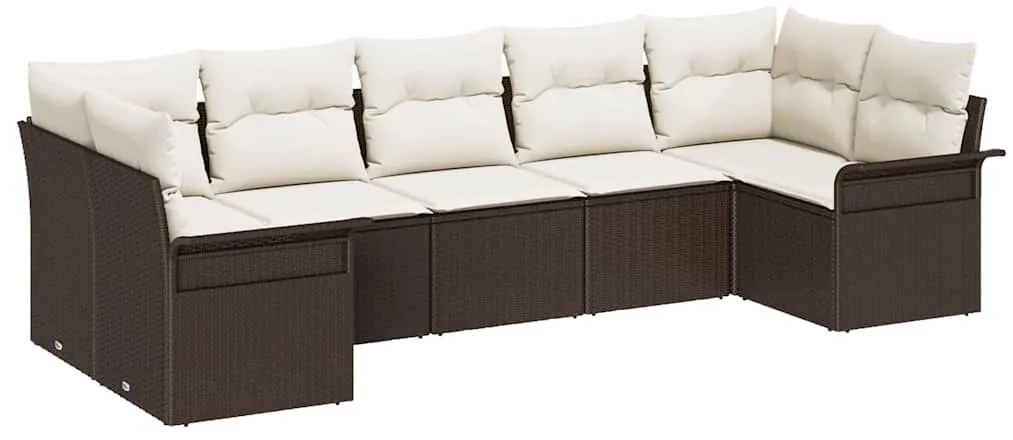 Conjunto de Sofá de Jardim 7 Peças com Almofadas Marrom em Rattan de P