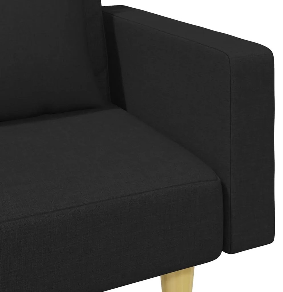 Sofá-cama 2 lugares c/ almofadas e apoio de pés tecido preto