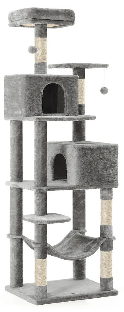 Arranhador para Gatos 191 cm com grutas cinzento claro