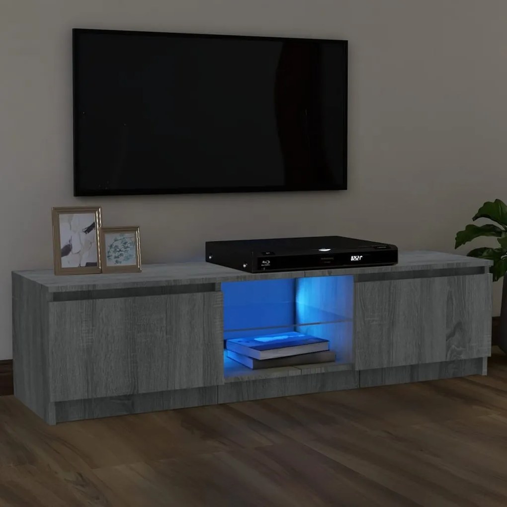 Móvel de TV com luzes LED 120x30x35,5 cm cinzento sonoma