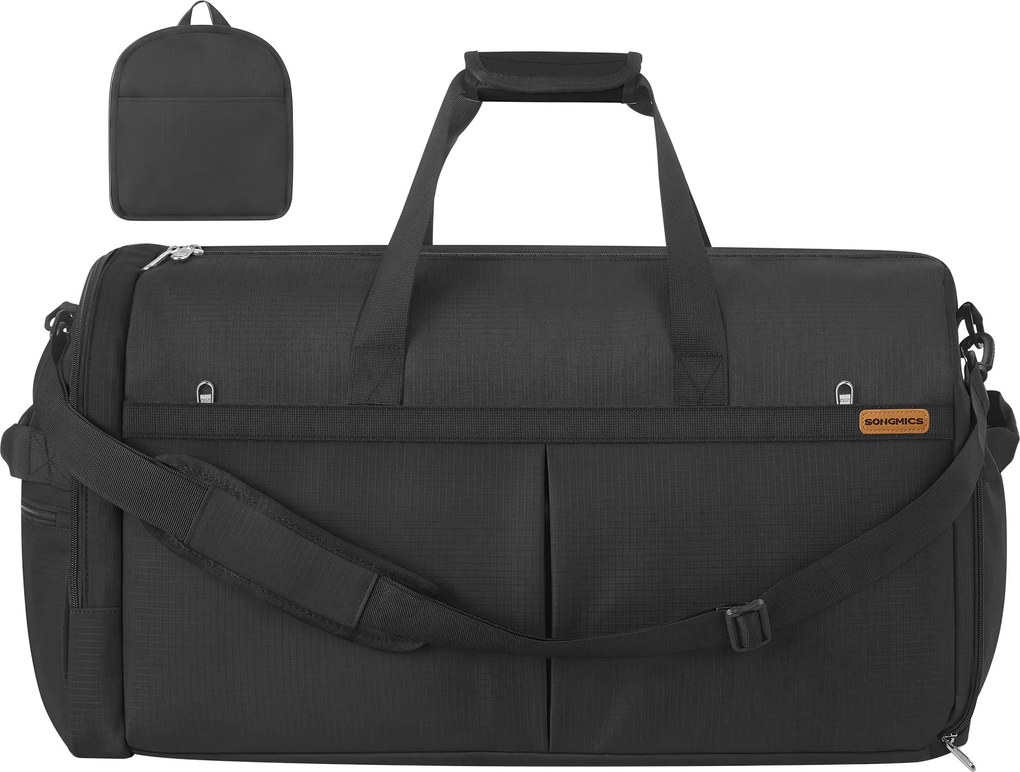 Saco desportivo preto dobrável de 80 L com compartimento para sapatos e compartimento para roupa molhada Preto