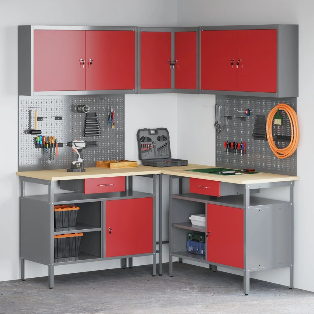 Conjunto de Mesa para Guardar Ferramentas de 10 Peças vidaXL Vermelho