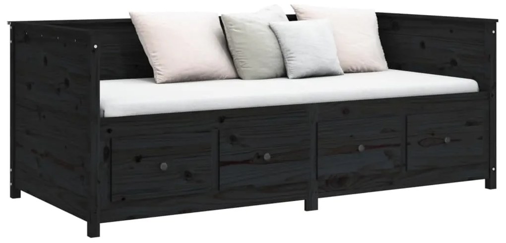 Sofá-cama 90 x 200 cm madeira de pinho maciça preto