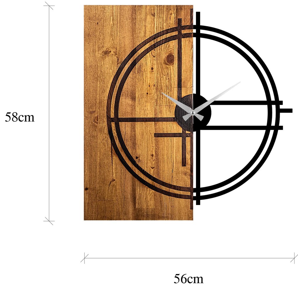 Relógio de Parede Decorativo Mas-038 – Noz Claro e Preto – 56 x 3 x 58