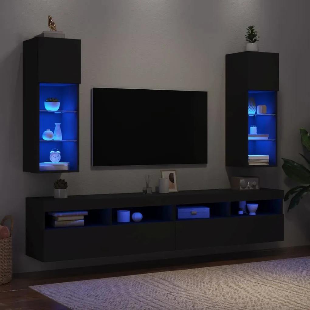 Móveis de TV com luzes LED 2 pcs 30,5x30x90 cm preto
