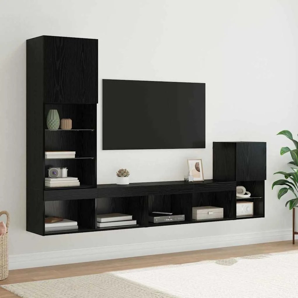 vidaXL Unidades de Parede para TV Carvalho Preto Madeira processada