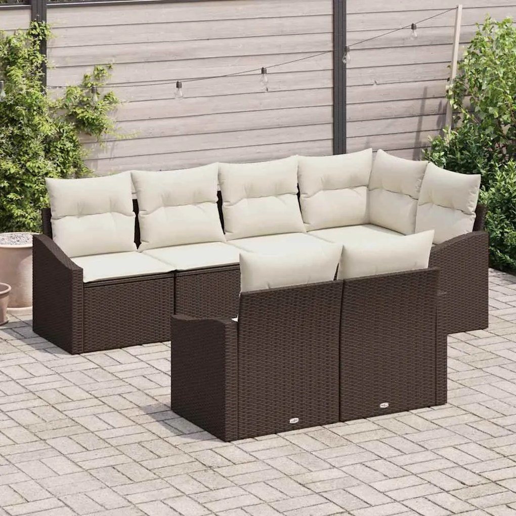Conjunto de Jantar de Jardim de 7 Peças com Almofadas em Rattan Sintét