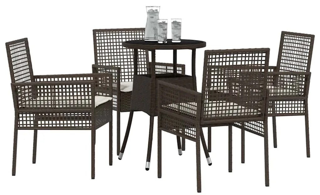 Conjunto de Jantar 5 Peças Jardim Castanho Polirattan
