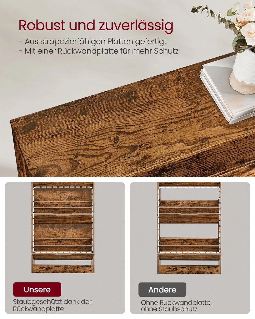 Sapateira 2 abas compartimento aberto 24 x 80 x 102 cm castanho vintage