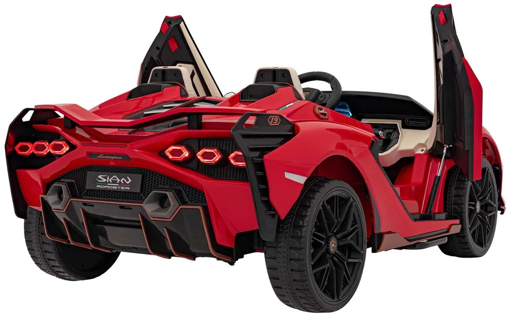 Carro elétrico para Crianças 2 Lugares Lamborghini SIAN 24V 4x4 Rodas Espuma EVA, Assento couro ecológico Vermelho