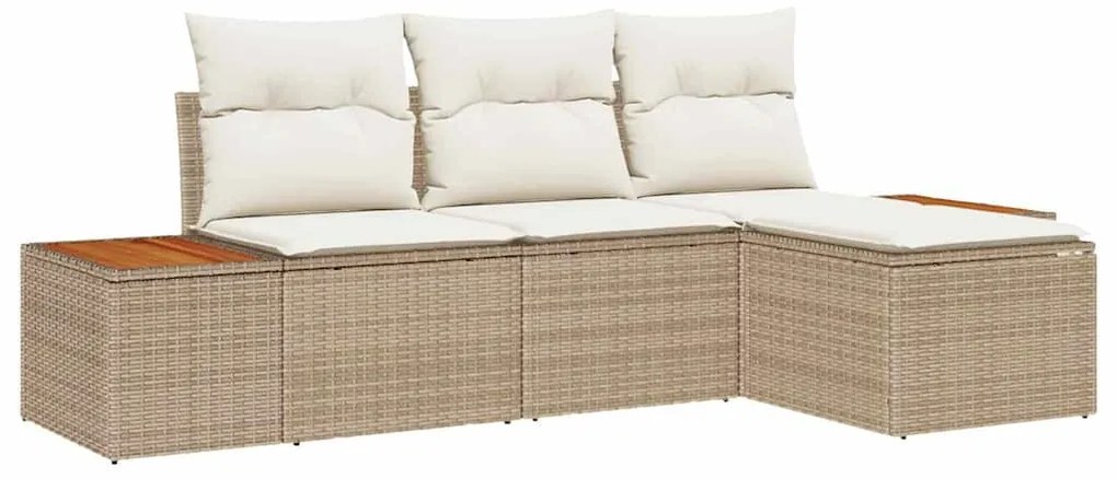Conjunto de Sofá de Jardim vidaXL de 4 Peças com Almofadas Bege Polyra